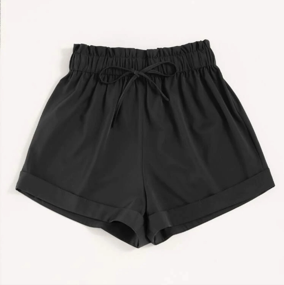 Drawstring Black Shorts, Shein